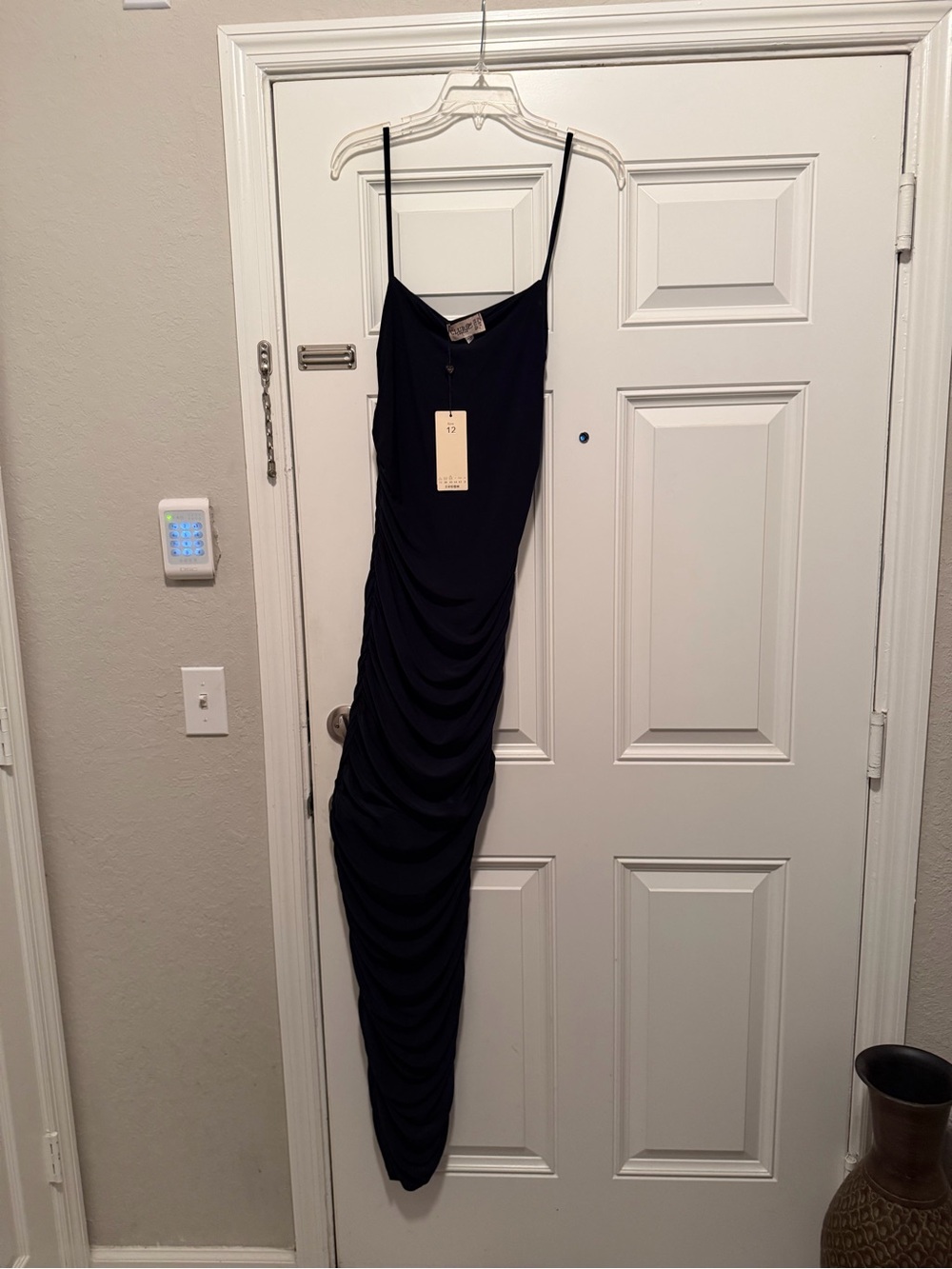 Navy Ruched Slip Dress with Spaghetti Straps. New WO Tags